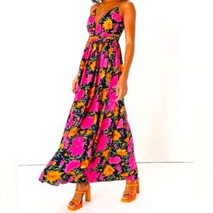 NWT Lulu's Floral Maxi Dress in Pink and Orange